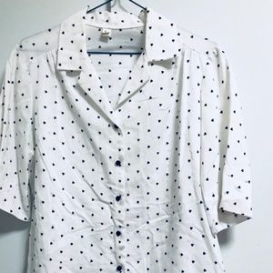 Vintage White Short Sleeve Button Down w/ Hearts
